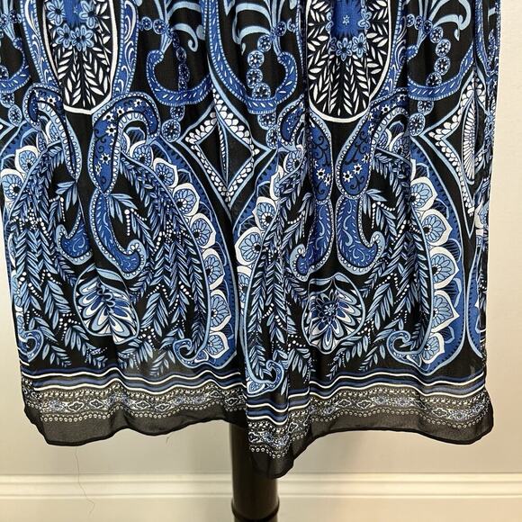 Sunny Leigh Woman Skirt Plus size 1X Blue Black Paisley Pleated Knee A Line Slim - Picture 6 of 11